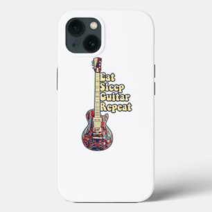 Eat sleep guitar repeat. vintage colourful guitar iPhone 13 case