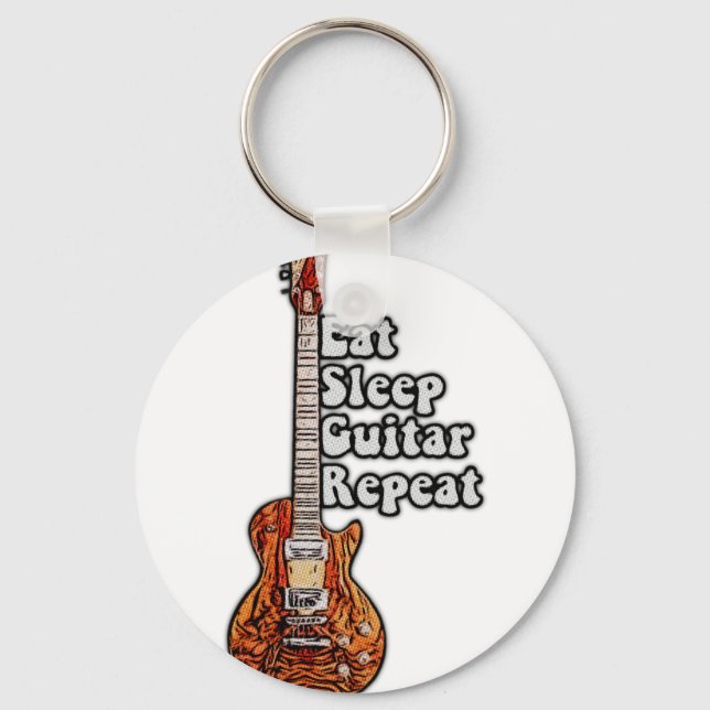 Eat sleep guitar repeat. vintage colourful key ring (Front)