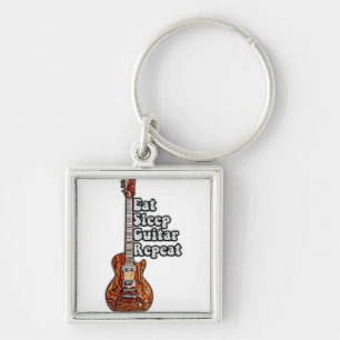 Eat sleep guitar repeat. vintage colourful key ring