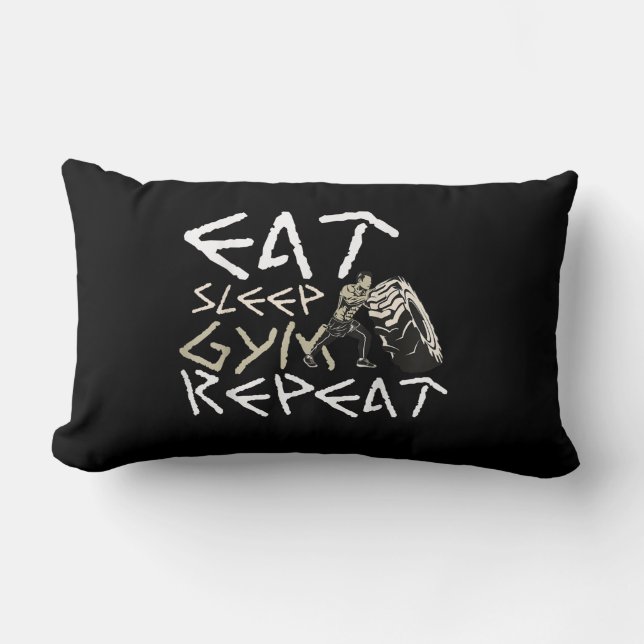 Eat Sleep Gym Repeat Funny Quote Lumbar Cushion (Front)