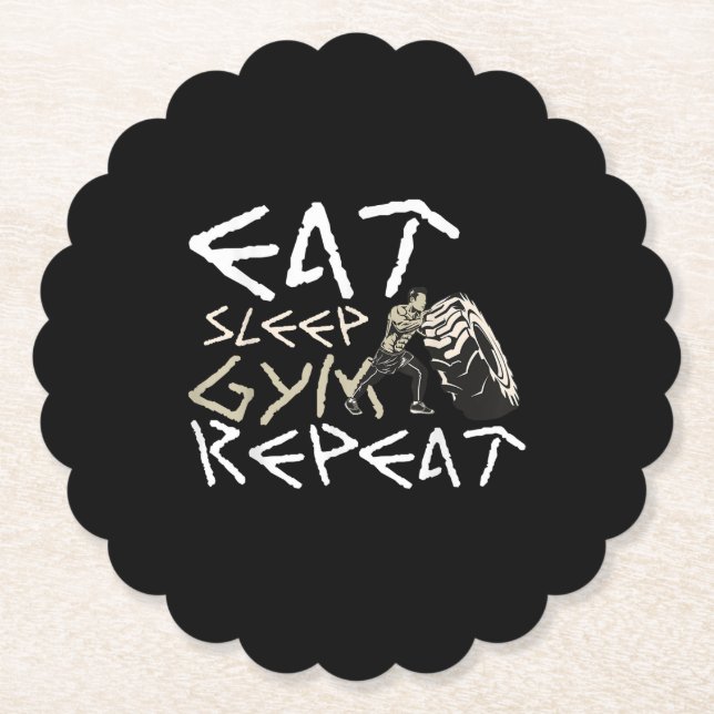 Eat Sleep Gym Repeat Funny Quote Paper Coaster (Front)