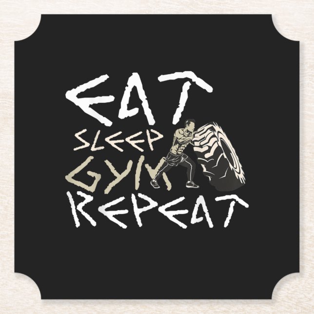 Eat Sleep Gym Repeat Funny Quote Paper Coaster (Front)