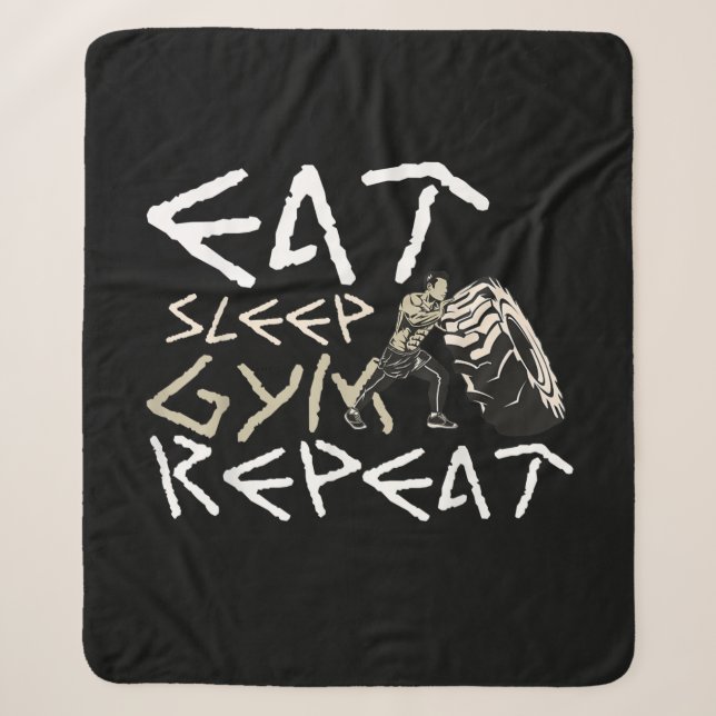 Eat Sleep Gym Repeat Funny Quote Sherpa Blanket (Front)