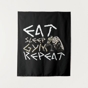 Eat Sleep Gym Repeat Funny Quote Tapestry
