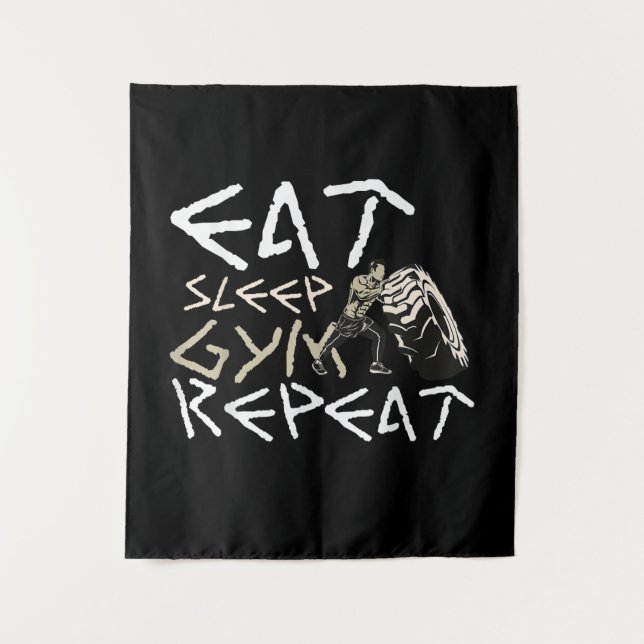 Eat Sleep Gym Repeat Funny Quote Tapestry (Front)