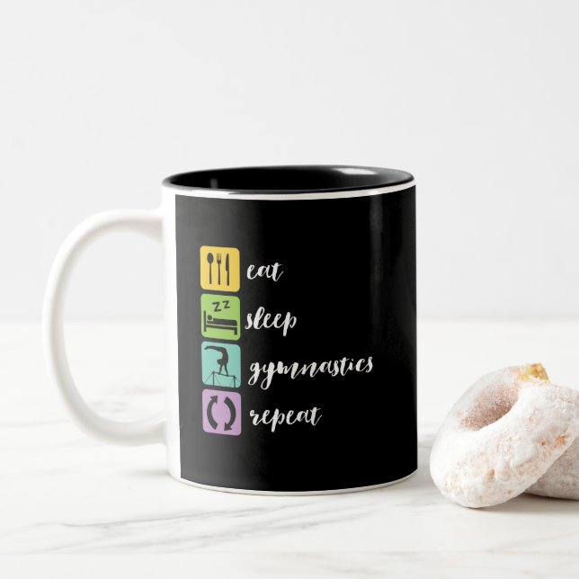 Eat Sleep Gymnastics Repeat Gymnast Girl Daughter Two-Tone Coffee Mug (With Donut)