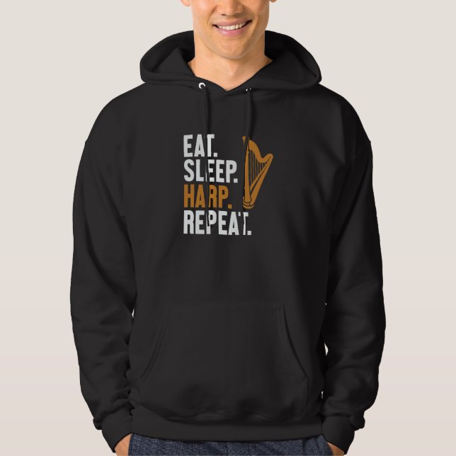Eat Sleep Harp Repeat Harpist Konghou Pedal Harp H Hoodie (Front)