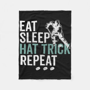Eat Sleep Hat Trick Repeat Cool Ice Hockey Puck Fa Fleece Blanket