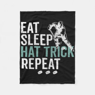 Eat Sleep Hat Trick Repeat Cool Ice Hockey Puck Fa Fleece Blanket