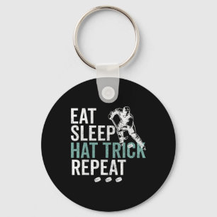 Eat Sleep Hat Trick Repeat Cool Ice Hockey Puck Fa Key Ring