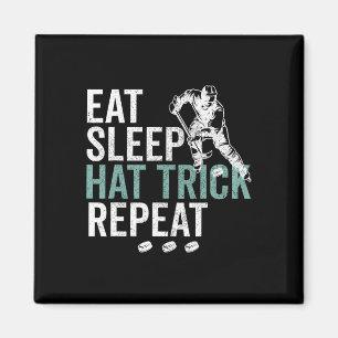 Eat Sleep Hat Trick Repeat Cool Ice Hockey Puck Fa Magnet