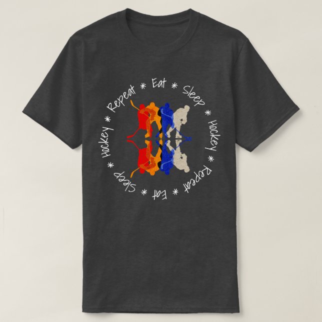 Eat Sleep Hockey Repeat Artful Colourful Hockey Te T-Shirt (Design Front)
