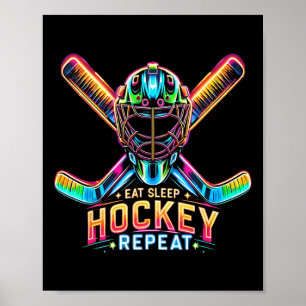 Eat Sleep Hockey Repeat Colorful Tie Dye Color Spo Poster