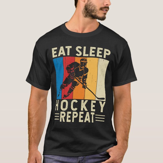 Eat Sleep Hockey Repeat Funny Hockey Player Goalie T-Shirt (Front)