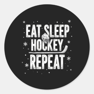 Eat Sleep Hockey Repeat Funny Holiday Winter Sport Classic Round Sticker