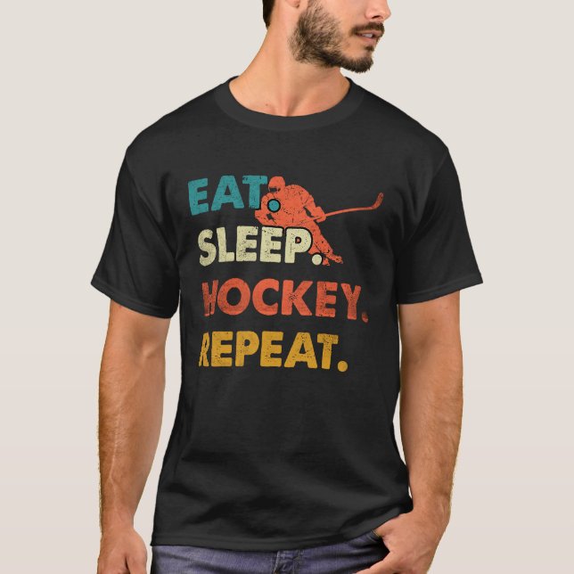 Eat Sleep Hockey Repeat Funny Ice Hockey Frisbee L T-Shirt (Front)