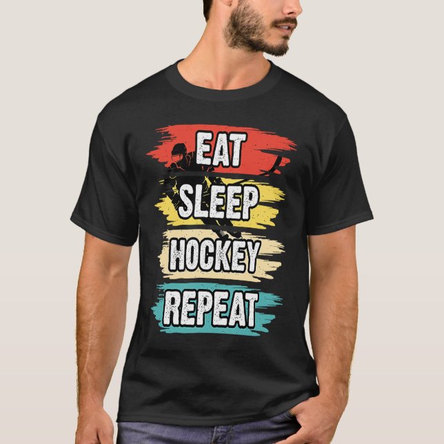 Eat Sleep Hockey Repeat Funny Ice Hockey Frisbee L T-Shirt (Front)
