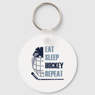 Eat Sleep Hockey Repeat Funny Mask Stick Ice Hokey Key Ring