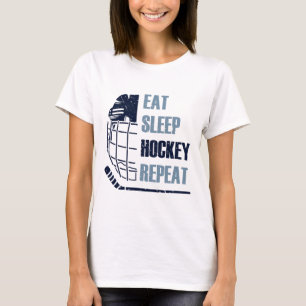 Eat Sleep Hockey Repeat Funny Mask Stick Ice Hokey T-Shirt