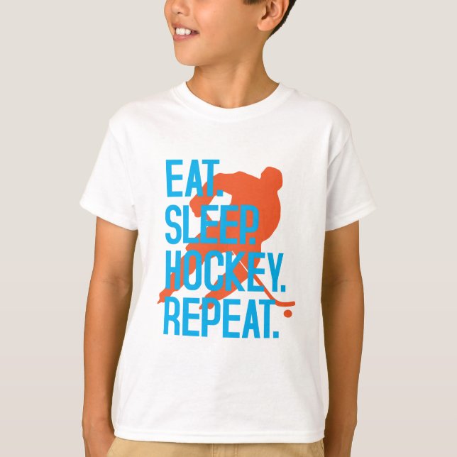Eat Sleep Hockey Repeat Funny Sports Hockey Quote T-Shirt (Front)