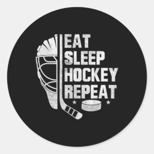 Eat Sleep Hockey Repeat Goalie Helmet Stick Ice Ho Classic Round Sticker
