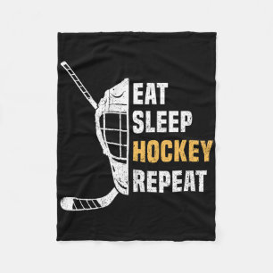Eat Sleep Hockey Repeat Hockey Funny Ice Hockey Fleece Blanket