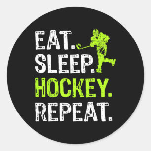 Eat Sleep Hockey Repeat Hockey Player Funny  Classic Round Sticker
