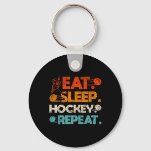 Eat Sleep Hockey Repeat Ice Hockey Rink Stick Goal Key Ring