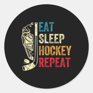 Eat Sleep Hockey Repeat Kids Adult Ice Hockey Retr Classic Round Sticker