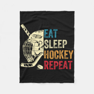 Eat Sleep Hockey Repeat Kids Adult Ice Hockey Retr Fleece Blanket