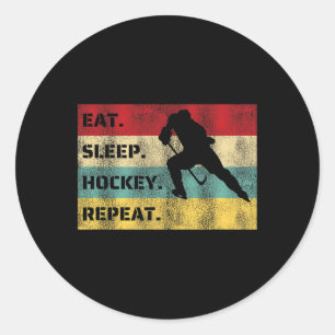 Eat Sleep Hockey Repeat Sports Player Design Cool Classic Round Sticker