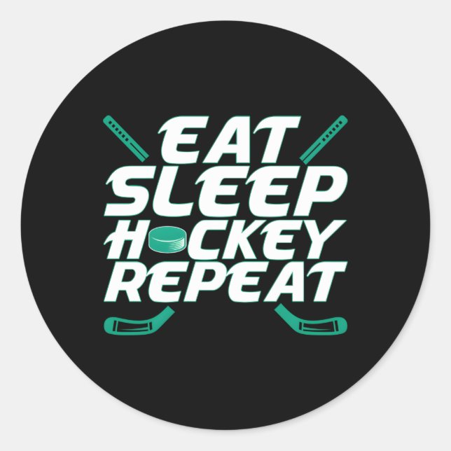 Eat Sleep Hockey Repeat Themed Youth Fanatic Classic Round Sticker (Front)