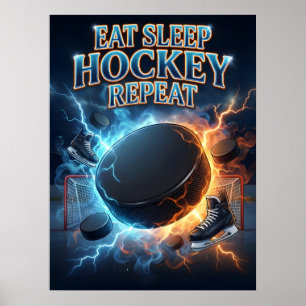 Eat Sleep Hockey Retro Poster
