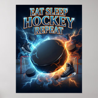 Eat Sleep Hockey Retro Poster