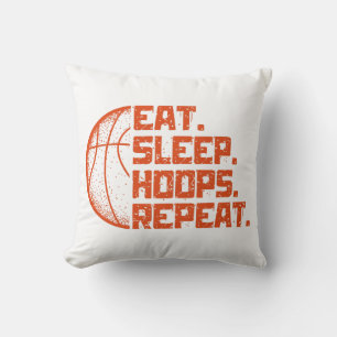 Eat Sleep Hoops Repeat Basketball Funny Quotes Cushion