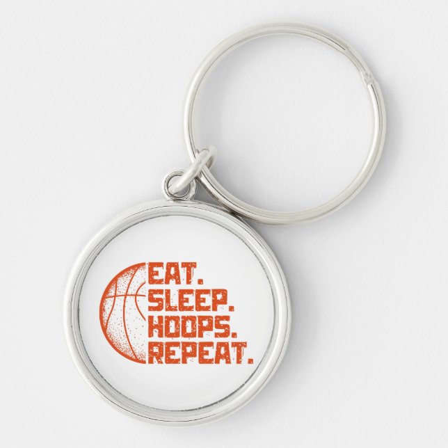 Eat Sleep Hoops Repeat Basketball Funny Quotes  Key Ring (Front)