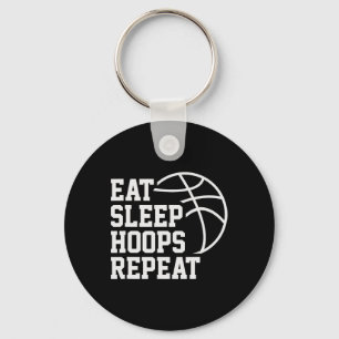 Eat Sleep Hoops Repeat Funny Saying Quote Sketll Key Ring
