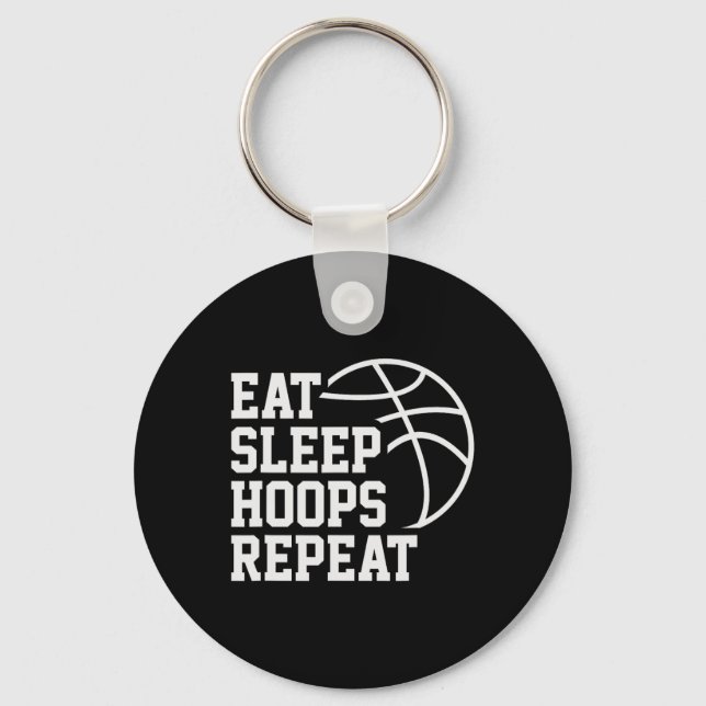 Eat Sleep Hoops Repeat Funny Saying Quote Sketll  Key Ring (Front)