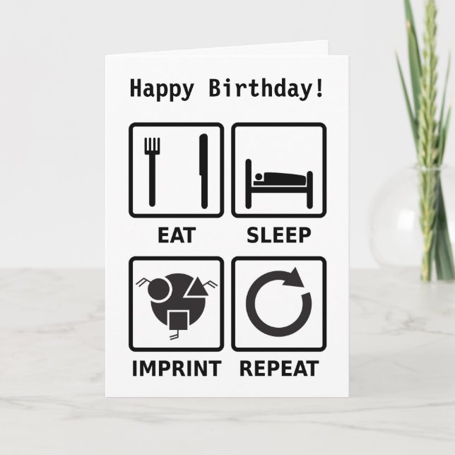 Eat, sleep, imprint, repeat birthday card (Front)