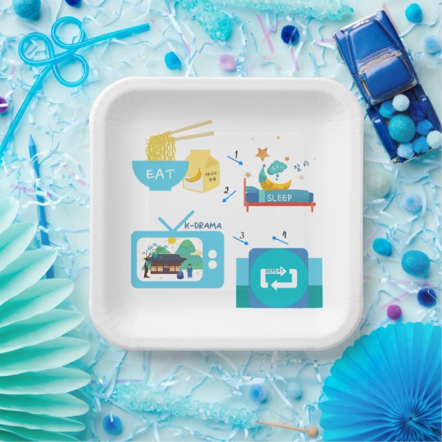 Eat Sleep K-Drama & Repeat   Paper Plate (Party)