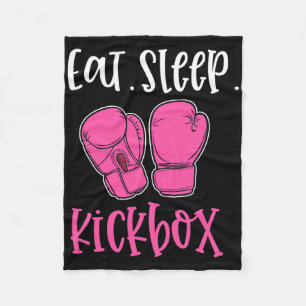 Eat Sleep Kickbox Pink Saying Quote Kickboxing Fig Fleece Blanket