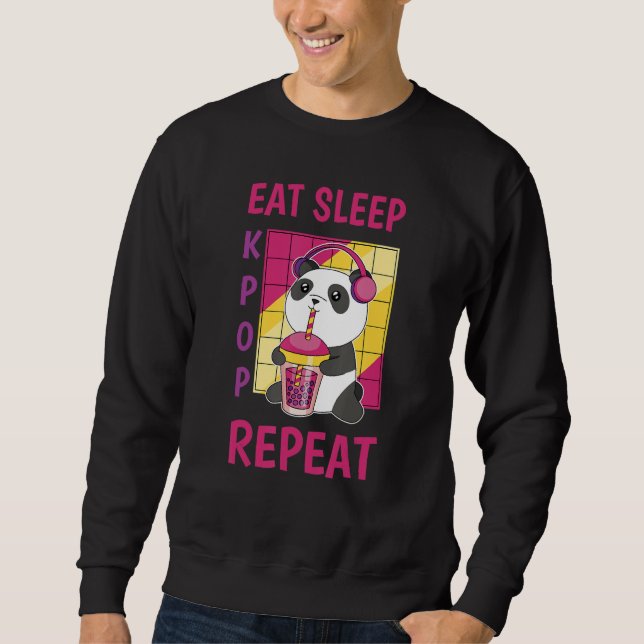Eat Sleep Kpop Repeat Korean Heart Love K Pop Blac Sweatshirt (Front)