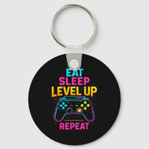 Eat Sleep Level Up Repeat Gamer Funny Video Game G Key Ring