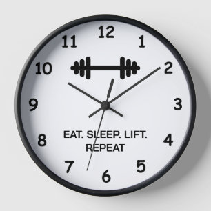 Eat Sleep Lift Repeat gym clock for fitness room