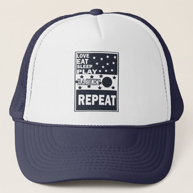 eat sleep love play basketball repeat trucker hat (Front)