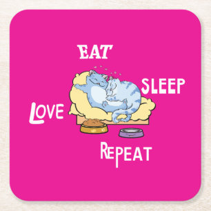 Eat Sleep Love Repeat Cats  Square Paper Coaster