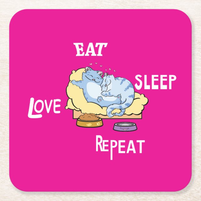 Eat Sleep Love Repeat Cats  Square Paper Coaster (Front)