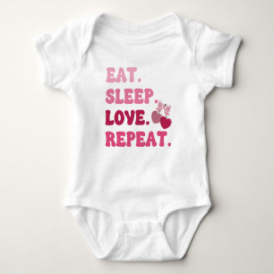 Eat Sleep Love Repeat Valentine's Day Cherry Heart Baby Bodysuit