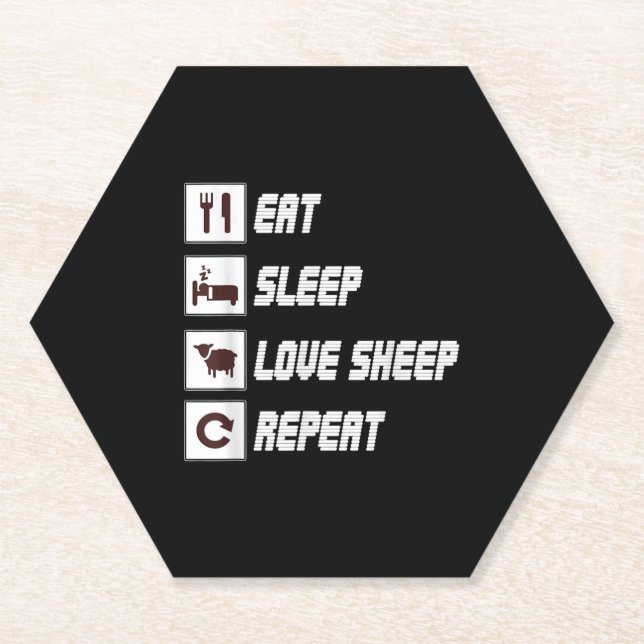 Eat sleep love sheep repeat | Funny Quotes Gift Paper Coaster (Front)