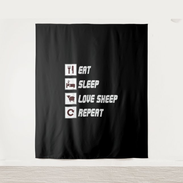 Eat sleep love sheep repeat | Funny Quotes Gift Tapestry (Front)